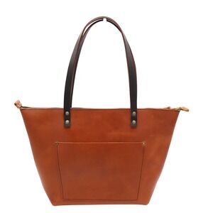 Portland Leather Goods Zipper Tote Bag Cognac‎ Brown Full Grain Leather Large